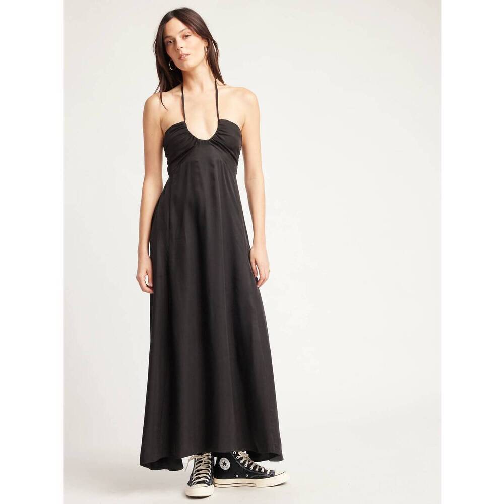 NEW SELF CONTRAST katya u ring halter dress in black